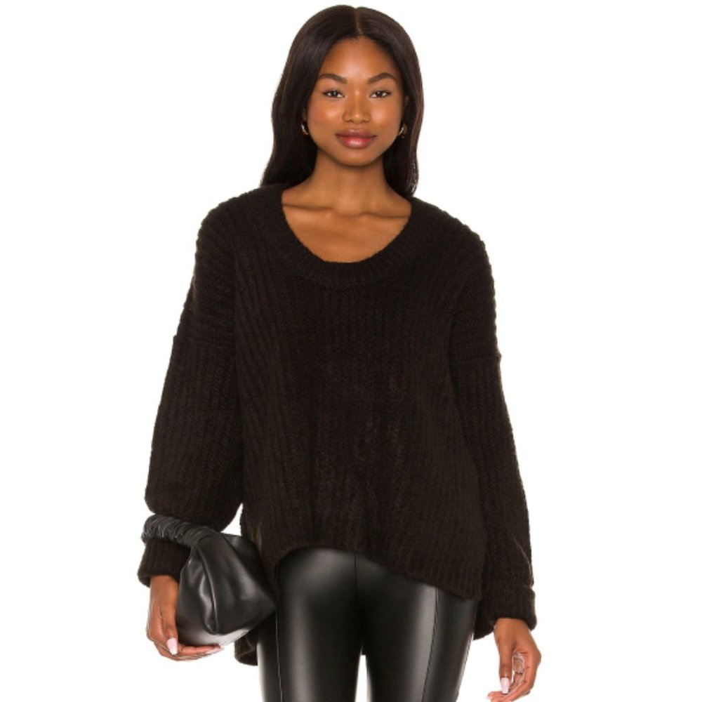 Free People 'Blue Bell' Pullover Scoop-Neck Sweater, Black NWT